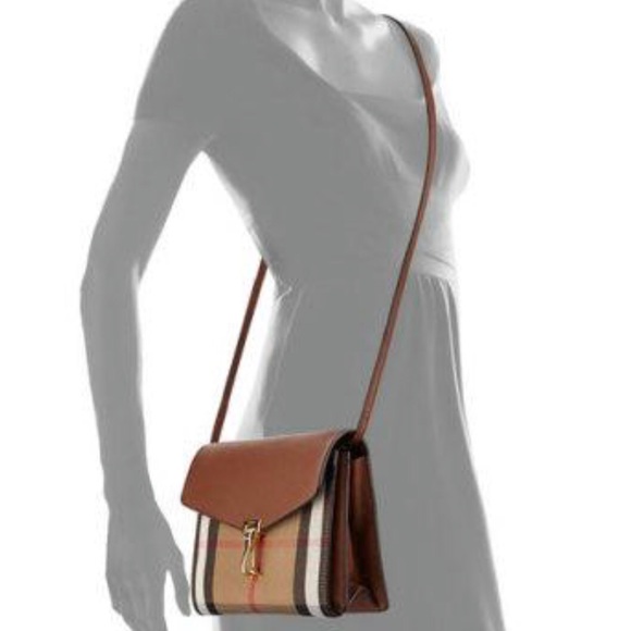 small canvas check and leather crossbody bag